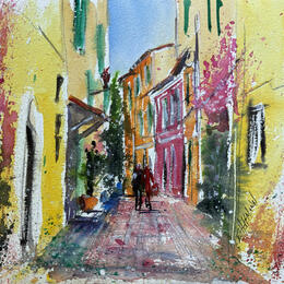 Painting Nice ruelle fleurie by Hoffmann Elisabeth | Painting Figurative Watercolor Pop icons, Urban