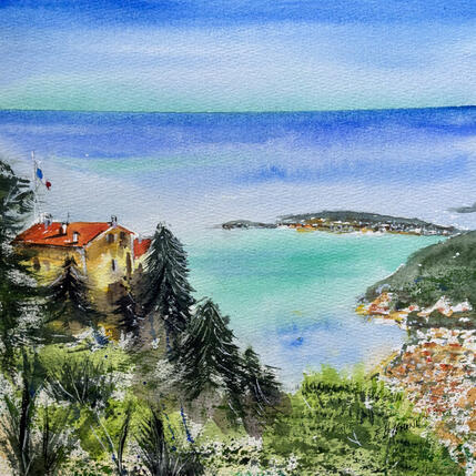 Painting Èze regard sur mer by Hoffmann Elisabeth | Painting Figurative Watercolor Pop icons, Urban