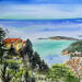 Painting Èze panorama azur depuis les hauteurs by Hoffmann Elisabeth | Painting Figurative Urban Marine Watercolor