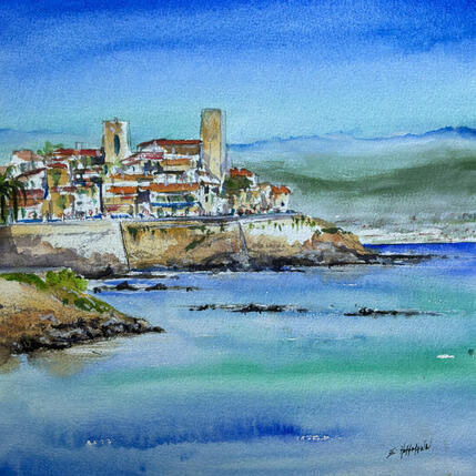 Painting Antibes cité fortifié face à l'azur by Hoffmann Elisabeth | Painting