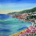 Painting Villefranche-sur-Mer la baie colorée by Hoffmann Elisabeth | Painting Figurative Urban Marine Watercolor