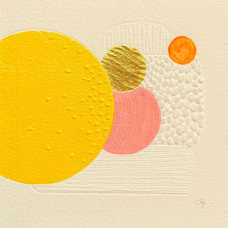 Peinture Bubble reverie  par Caitrin Alexandre | Tableau Abstrait Minimaliste Acrylique Feuille d'or