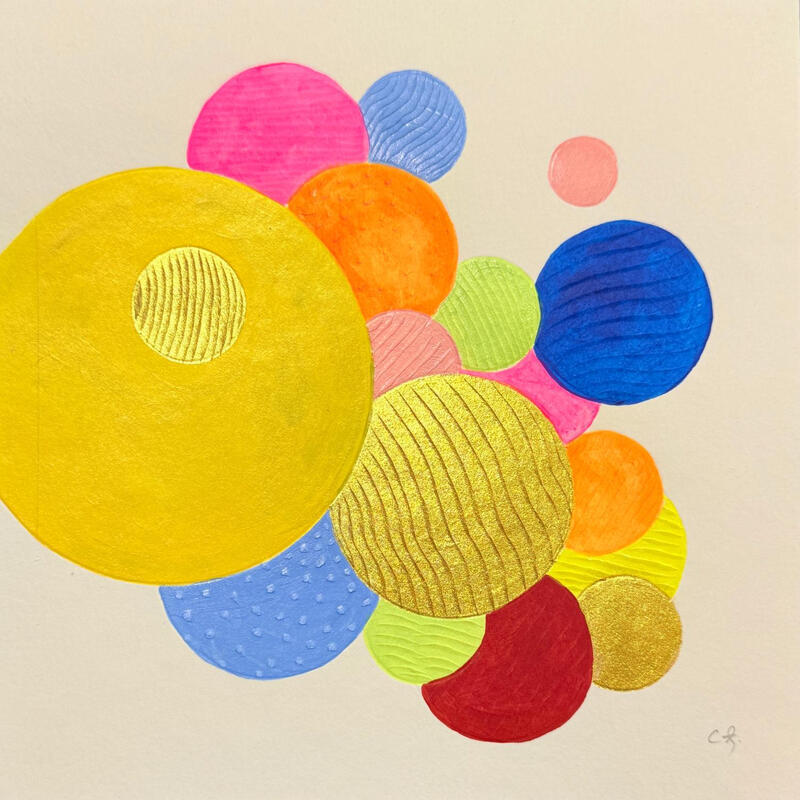 Peinture Blowing bubbles par Caitrin Alexandre | Tableau Abstrait Minimaliste Acrylique Feuille d'or