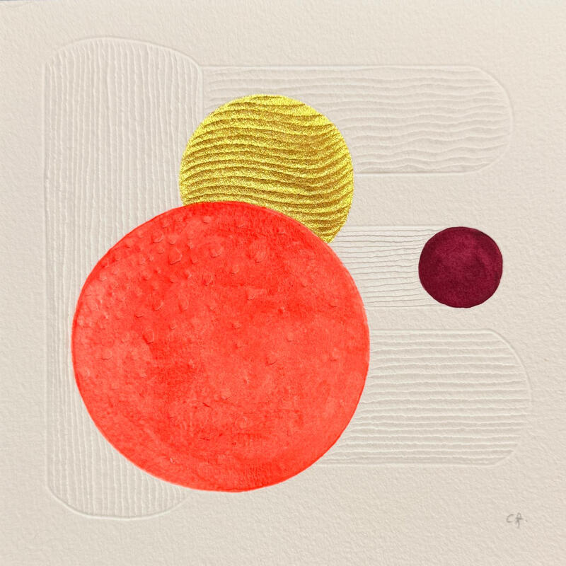 Peinture Bulle de lumière ll par Caitrin Alexandre | Tableau Abstrait Minimaliste Acrylique Feuille d'or