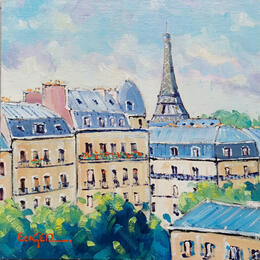 Painting VUE SUR LA TOUR EIFFEL by Euger | Painting Figurative Oil Architecture, Landscapes, Urban