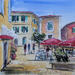 Painting Nice terrasse rouges parasols  by Hoffmann Elisabeth | Painting Figurative Urban Watercolor