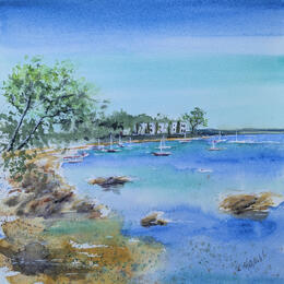 Painting Cap d'Antibes tranquille  by Hoffmann Elisabeth | Painting Figurative Watercolor Urban