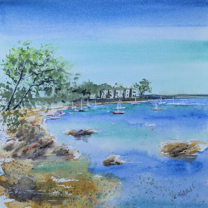 Painting Cap d'Antibes tranquille by Hoffmann Elisabeth | Painting Figurative Watercolor Urban