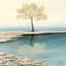Painting L'îlot d'éternité by Geiry | Painting Subject matter Landscapes Nature Minimalist Wood Pigments Marble powder