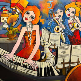 Peinture Douceur musicale  par Fauve | Tableau Figuratif Acrylique Musique, Scènes de vie