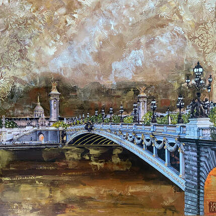 Painting Côté Seine  by Romanelli Karine | Painting Figurative Acrylic, Gluing Life style, Urban