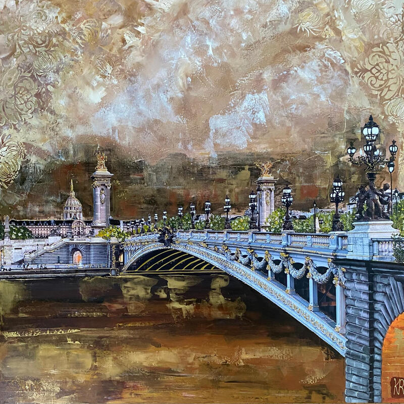 Painting Côté Seine  by Romanelli Karine | Painting Figurative Urban Life style Acrylic Gluing