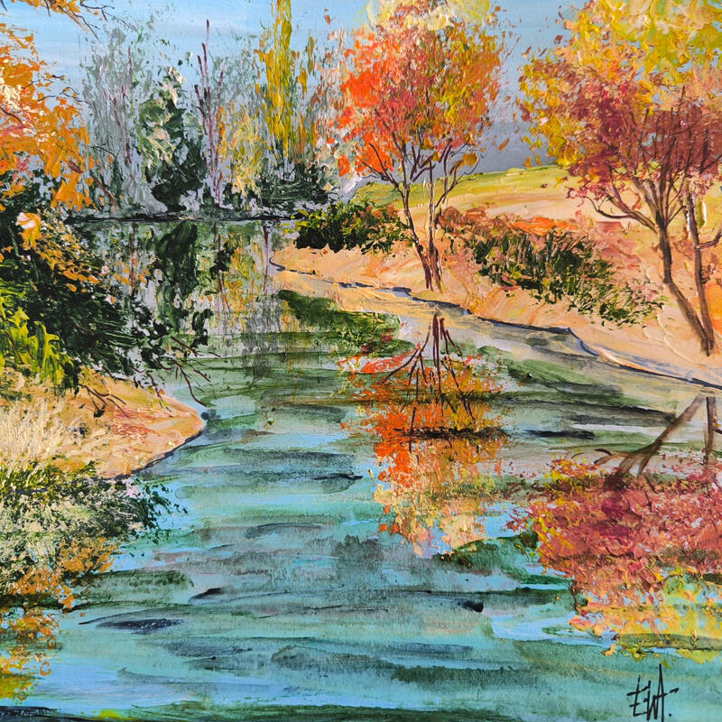 Peinture Reflets d' automne. par Rey Ewa | Tableau Figuratif Paysages Acrylique