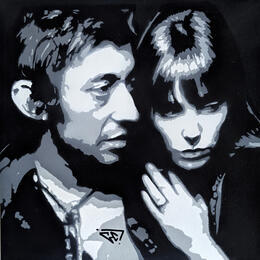 Gemälde Gainsbourg et Birkin von G.C.Popartist | Gemälde Pop-Art Öl Musik, Pop-Ikonen, Schwarz & Weiß