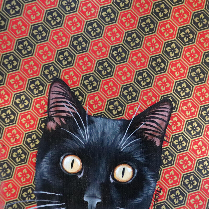 Peinture CAT SEE YOU 123 par Milie Lairie | Tableau Réalisme Animaux Huile Collage