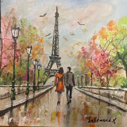 Painting Promenade d'automne face à la tour by Lallemand Yves | Painting Figurative Acrylic Urban
