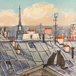 Painting Les chats de Paris au coucher du soleil by Lallemand Yves | Painting