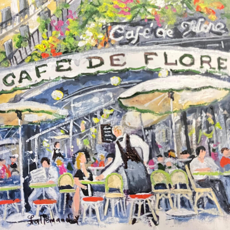 Painting Café de Flore by Lallemand Yves | Painting Figurative Urban Acrylic Paper