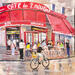 Painting Café des 2 Moulins by Lallemand Yves | Painting Figurative Urban Acrylic