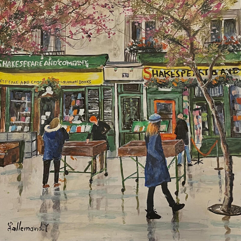 Painting Shakespeare and Company by Lallemand Yves | Painting Figurative Urban Acrylic