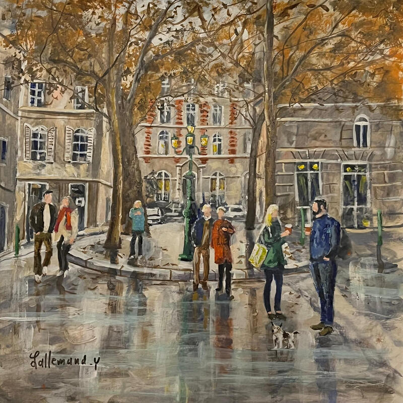 Painting Place Furstemberg by Lallemand Yves | Painting Figurative Urban Acrylic