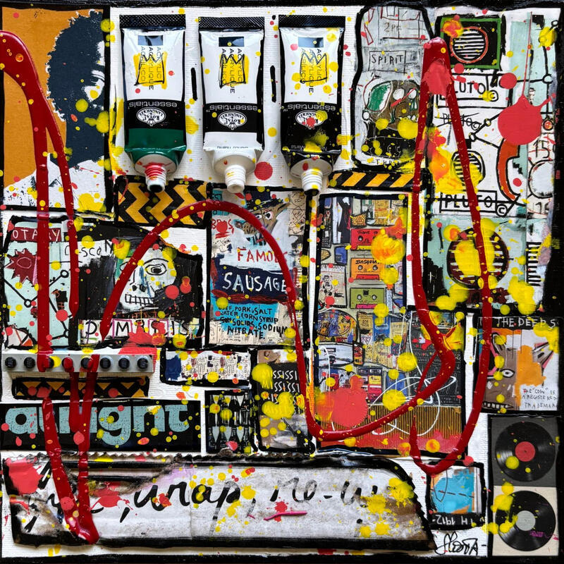 Peinture Basquiat, the king! par Costa Sophie | Tableau Pop-art Icones Pop Acrylique Collage Upcycling