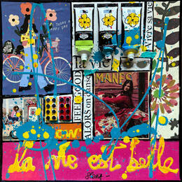 Peinture La vie est belle ! par Costa Sophie | Tableau Pop-art Acrylique, Collage, Upcycling