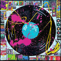 Peinture POP VINYLE (bleu) par Costa Sophie | Tableau Pop-art Acrylique, Collage, Upcycling Icones Pop