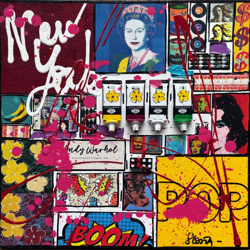 Peinture POP NY (the queen) par Costa Sophie | Tableau Pop-art Icones Pop Acrylique Collage Upcycling