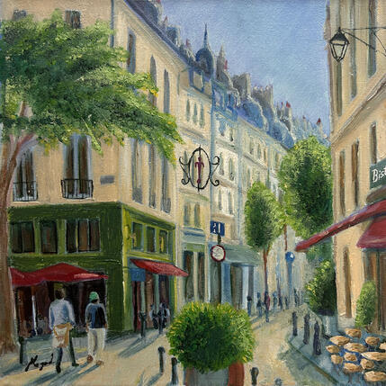 Painting On se promène by Nat Moguel | Painting Figurative Oil Architecture, Life style
