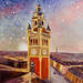 Painting Le Beffroi sous la neige by Nat Moguel | Painting Figurative Architecture Oil