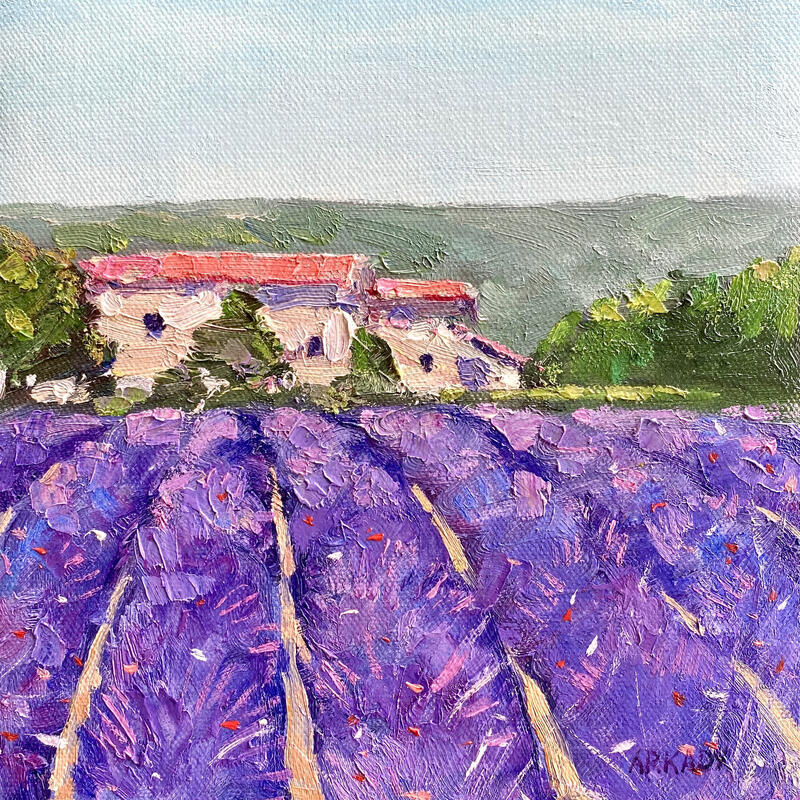 Peinture Maisonnette et lavande par Arkady | Tableau Figuratif Huile