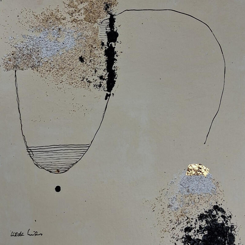 Painting Abstract beige A199 by Wilms Hilde | Painting Abstract Cardboard Acrylic Gold leaf