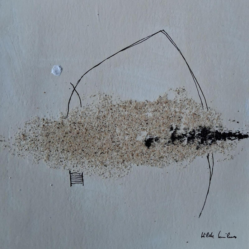 Painting Abstract beige A201 by Wilms Hilde | Painting Abstract Cardboard Acrylic Sand