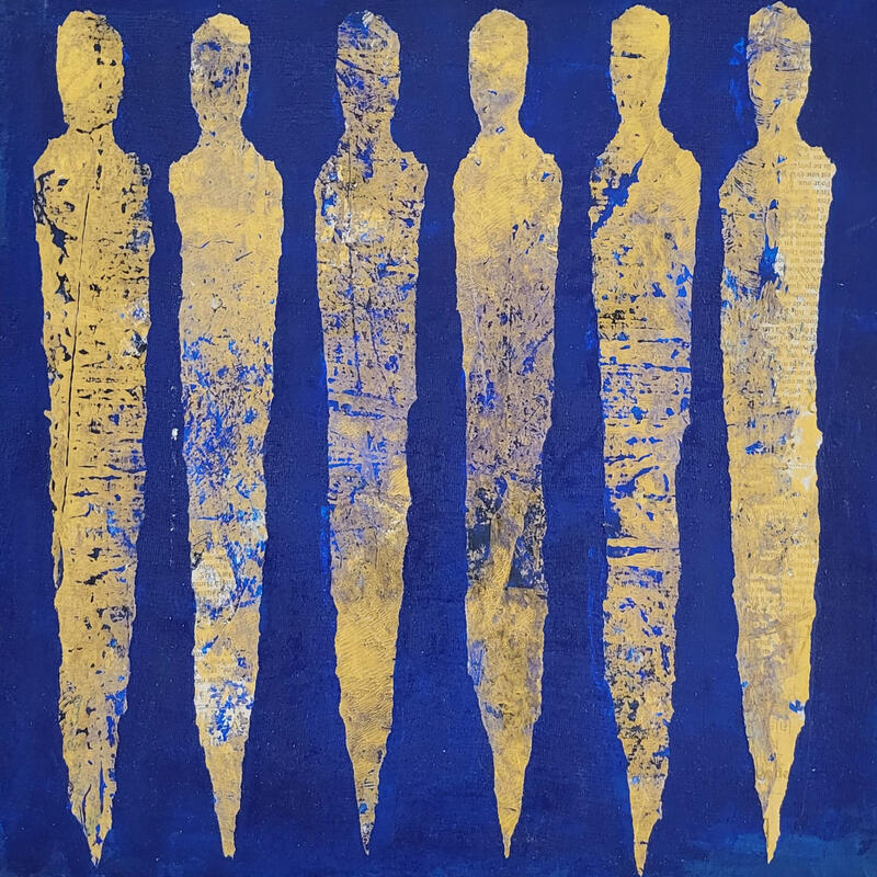 Painting Marbre de bleu by Rocco Sophie | Painting Raw art Acrylic Gluing Sand
