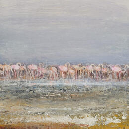 Painting Flamands roses by Rocco Sophie | Painting Raw art Acrylic, Gluing, Sand
