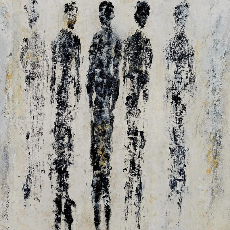 Painting Black and white by Rocco Sophie | Painting Raw art Acrylic Gluing Sand