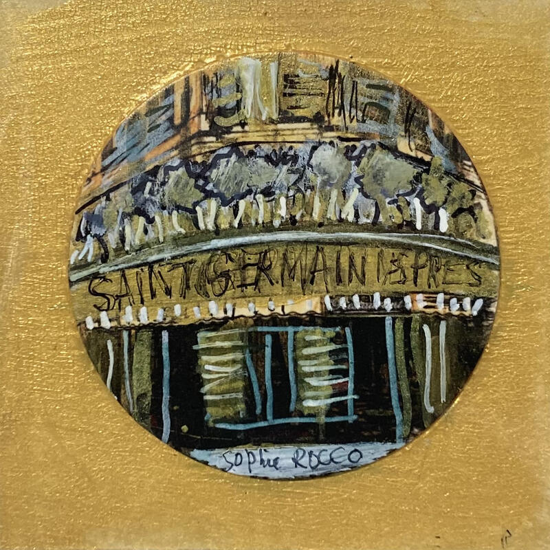 Gemälde Saint Germain des prés von Rocco Sophie | Gemälde Art brut Acryl Collage Sand