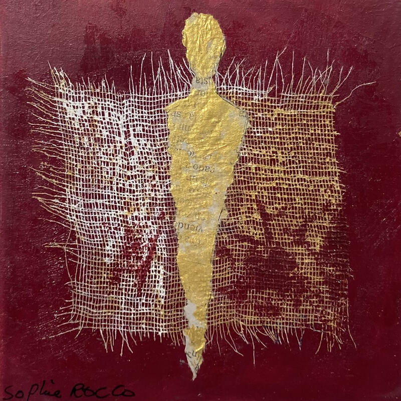 Gemälde Le guide en rouge  von Rocco Sophie | Gemälde Art brut Acryl Collage Sand