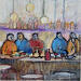Gemälde Bistro St André des Arts von Rocco Sophie | Gemälde Art brut Acryl Collage Sand