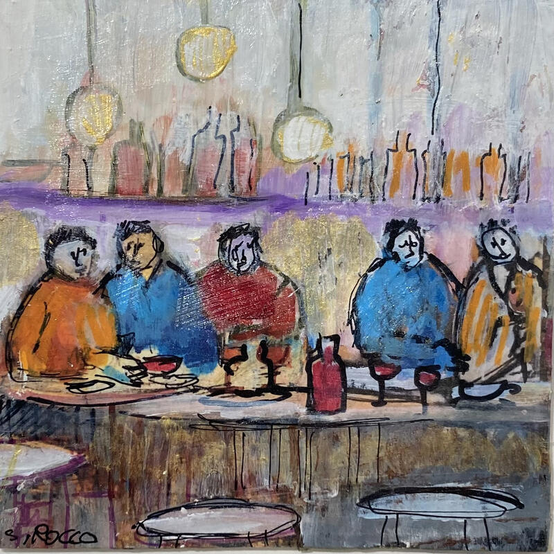 Gemälde Bistro St André des Arts von Rocco Sophie | Gemälde Art brut Acryl Collage Sand