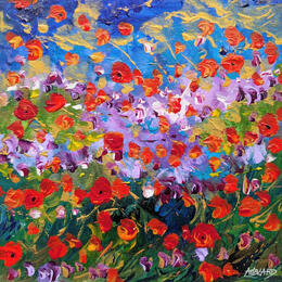 Painting Coquelicots à la tombée de la nuit  by Amblard Florence | Painting