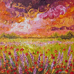 Painting Champ fleuri et coquelicots  by Amblard Florence | Painting
