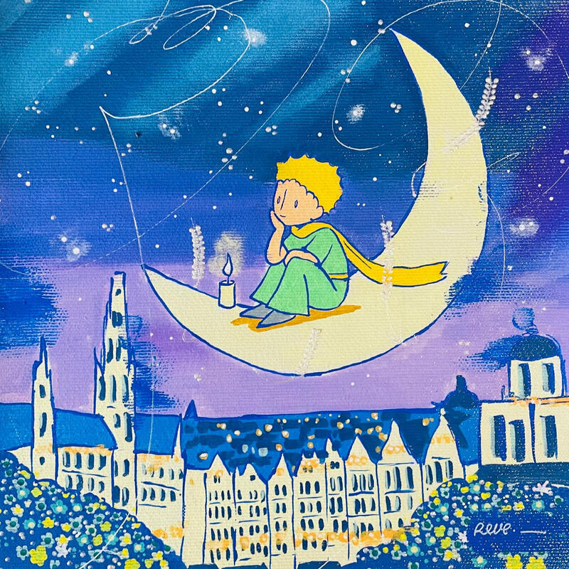 Painting rendez-vous avec la lune by Revel | Painting Pop-art Pop icons