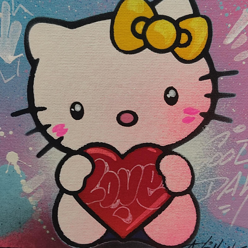 Painting Hello Kitty by Lemoine Mael | Painting Pop-art Pop icons Graffiti Acrylic