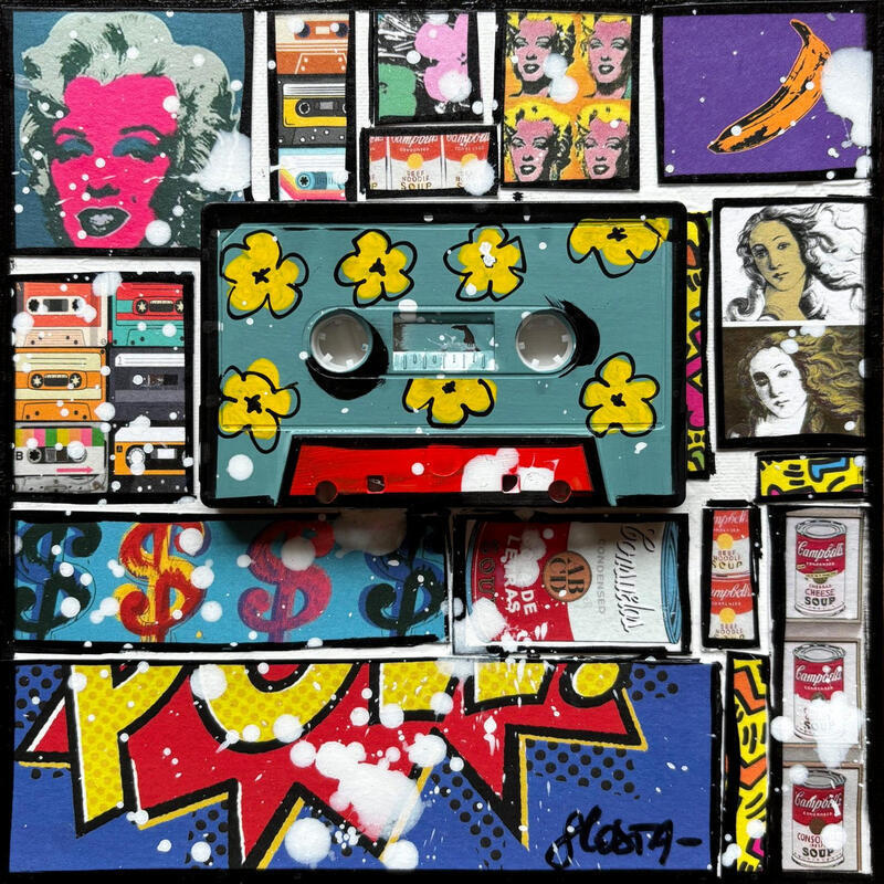 Painting Pop K7 (bleu) by Costa Sophie | Painting Pop-art Pop icons Acrylic Gluing Upcycling