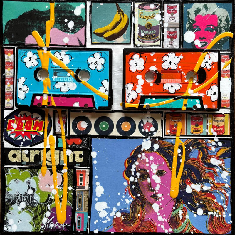Painting Pop K7 by Costa Sophie | Painting Pop-art Pop icons Acrylic Gluing Upcycling