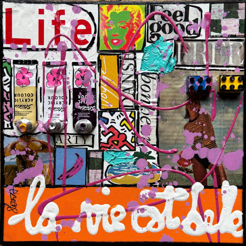 Painting La vie est belle ! by Costa Sophie | Painting Pop-art Acrylic Gluing Upcycling