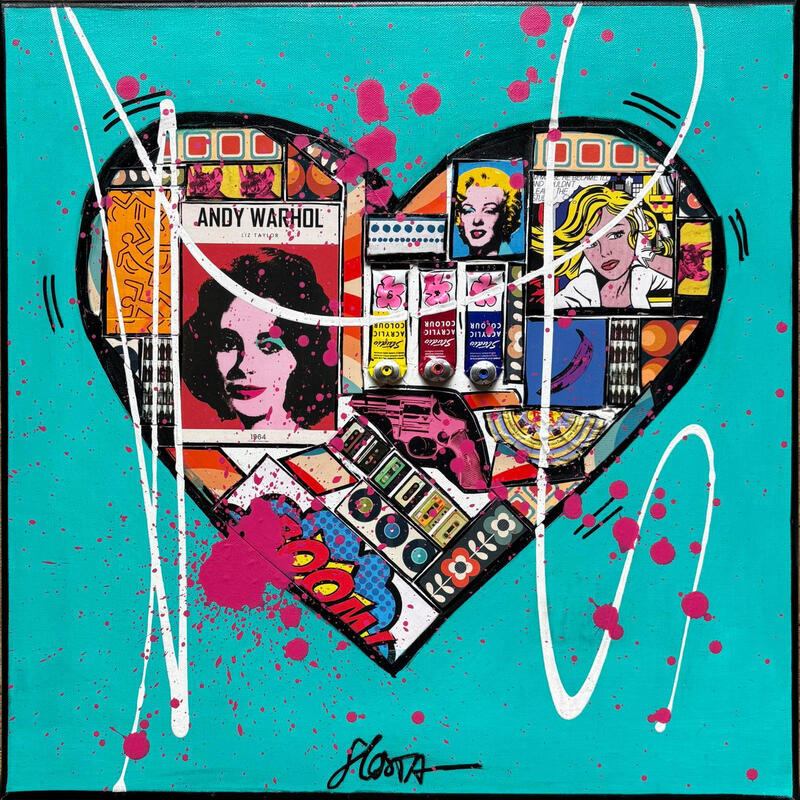 Painting Pop He(art) by Costa Sophie | Painting Pop-art Pop icons Acrylic Gluing Upcycling