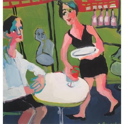 Painting Le bar vert by Doucedame Christine | Painting Figurative Acrylic Life style
